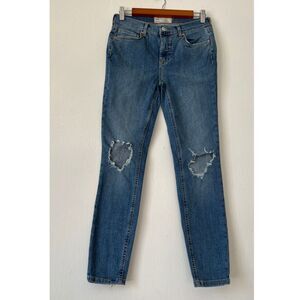 Free People Jeans Women's Size 27 Skinny Distressed Blue Denim